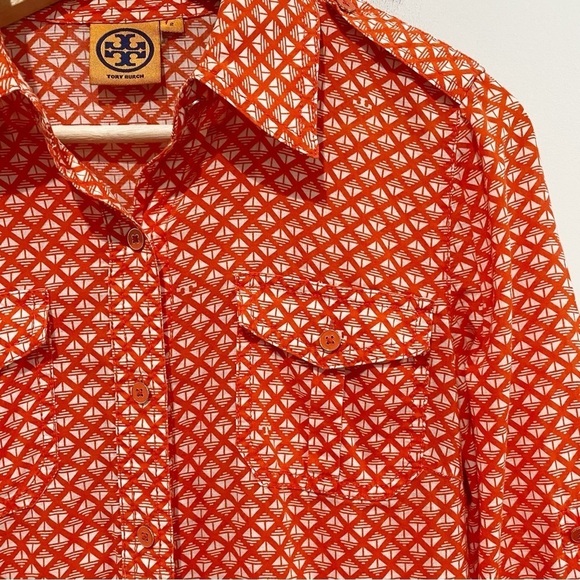 TORY BURCH Brigitte Tab-Sleeve Printed Blouse Work Office Casual Size 2 - Picture 5 of 12
